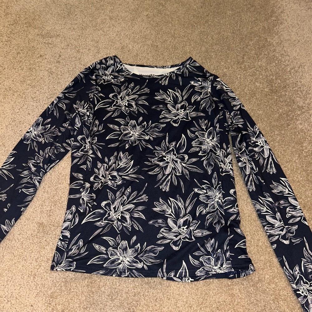 Hang Ten Black and White Floral Long Sleeve Top - UV Protection